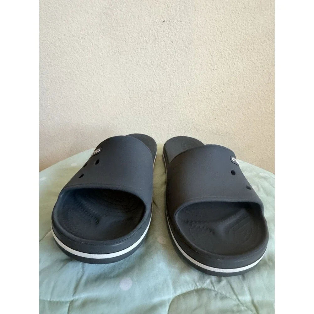 Crocs Gray Slide Slip-On Sandals Logo Synthetic Upper Men’s US Size 8